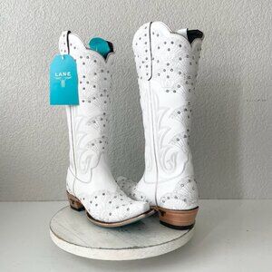 Lane CALYPSO Womens Cowboy Boots 8 White Leather Western Cowgirl Mid Calf Tall